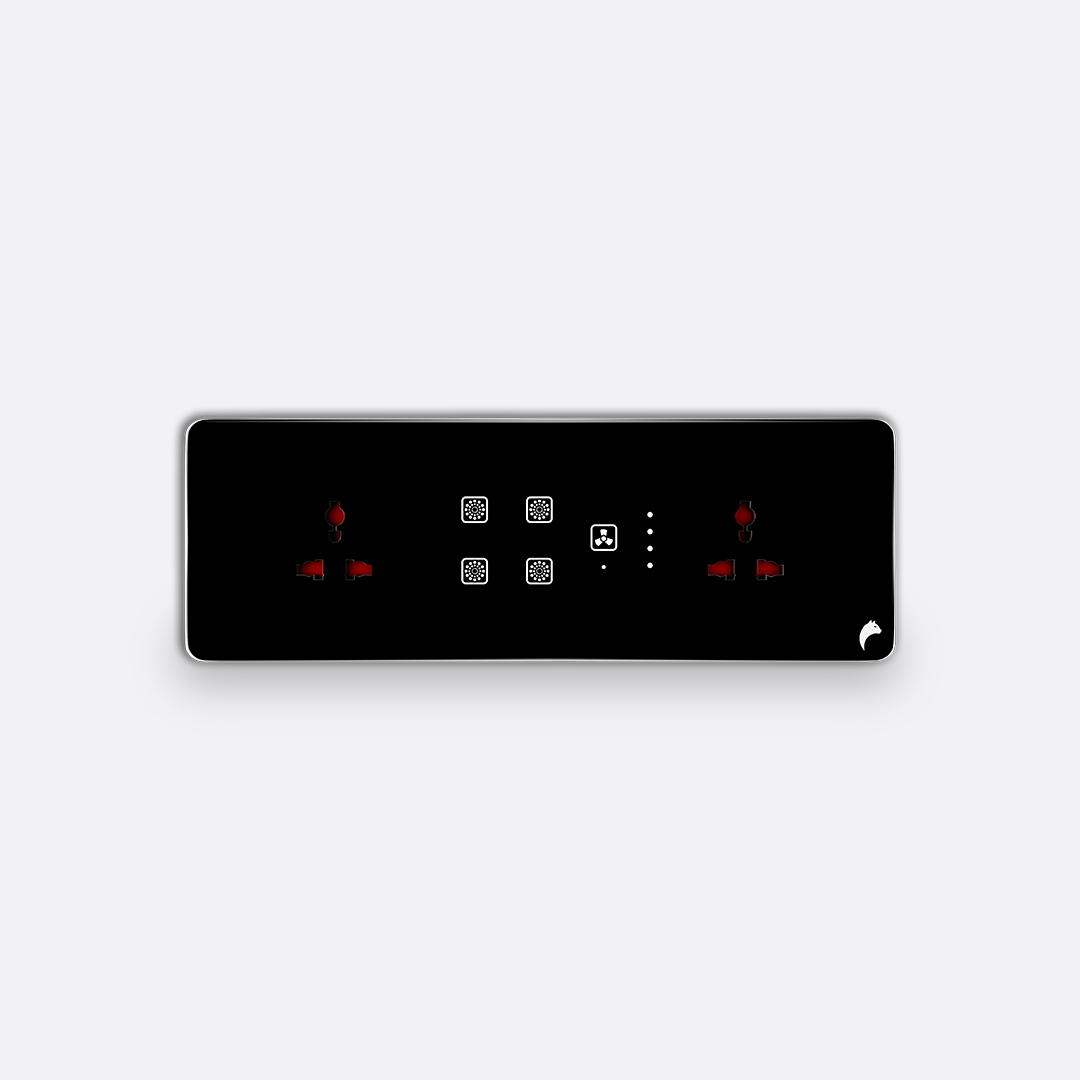 BC 8M 4 Switch 1 fan 2 Socket - Black